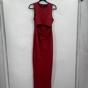 NBD Women's Sleeveless Cut Out High Side Slit Knit Midi Bodycon Red Dress Large